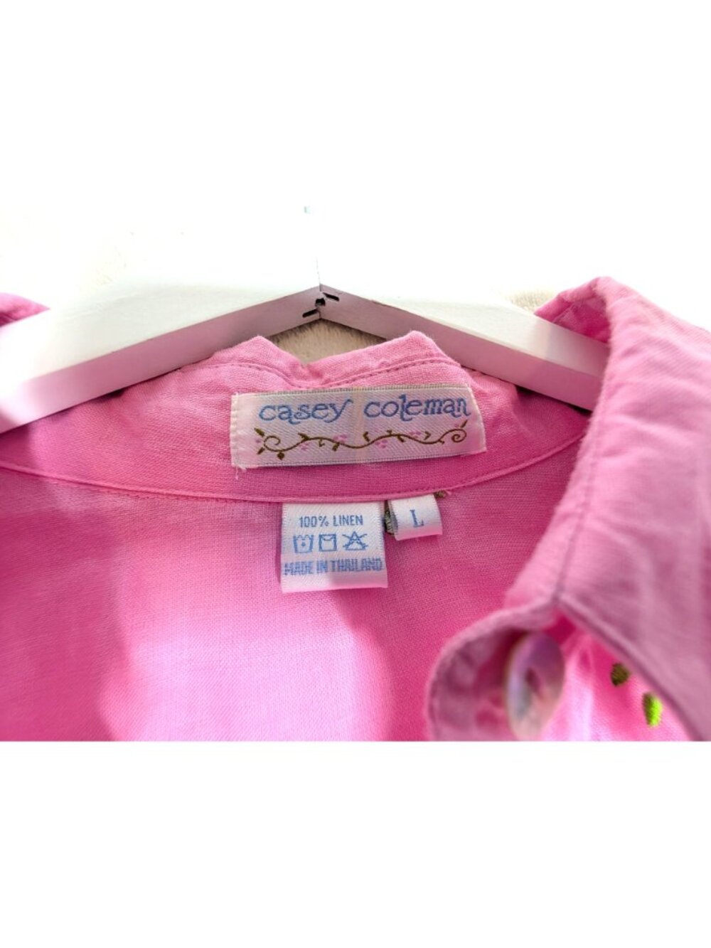 Casey Coleman Womens Pink Linen Paw Print Embroidered Button-Down Shirt Size L - Picture 4 of 11